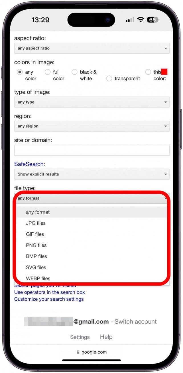 Under SafeSearch, select if you want to show or hide explicit content.