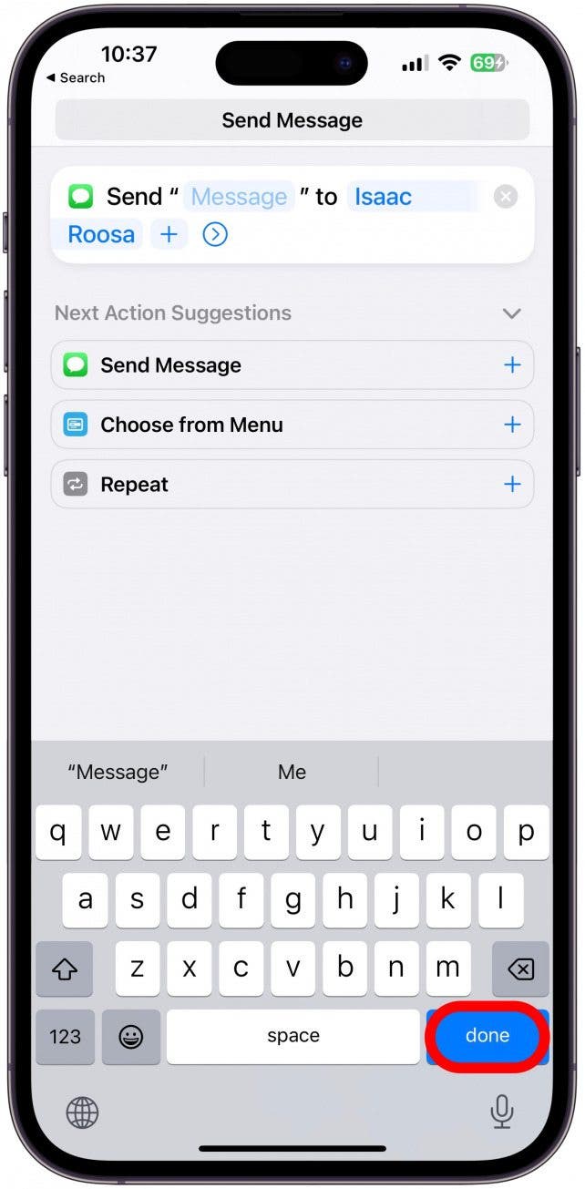 Tap done when you are finished naming your shortcut.
