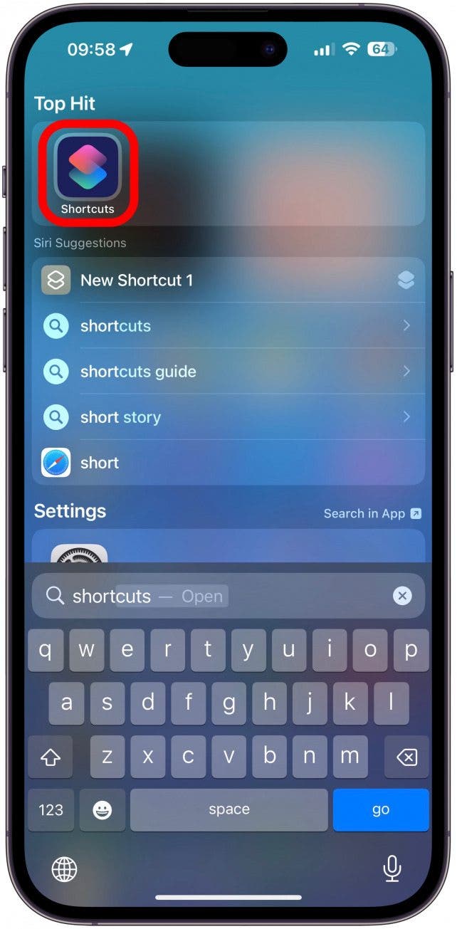 Open the Shortcuts app.