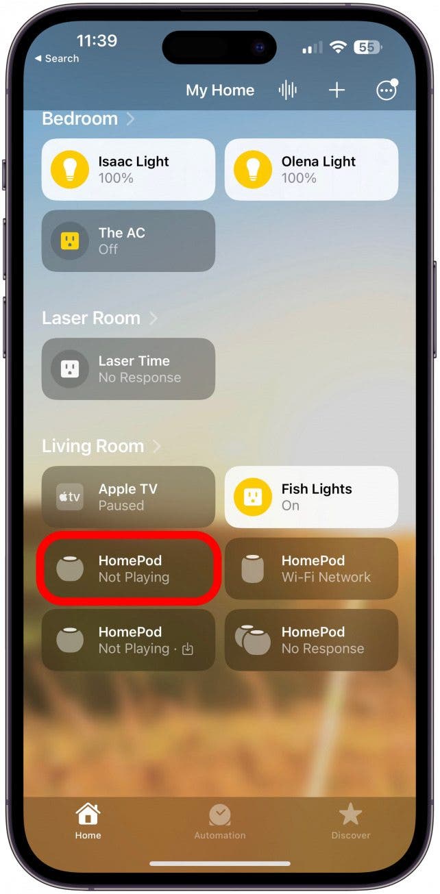 Tap the HomePod icon you wish to reset to open it. 