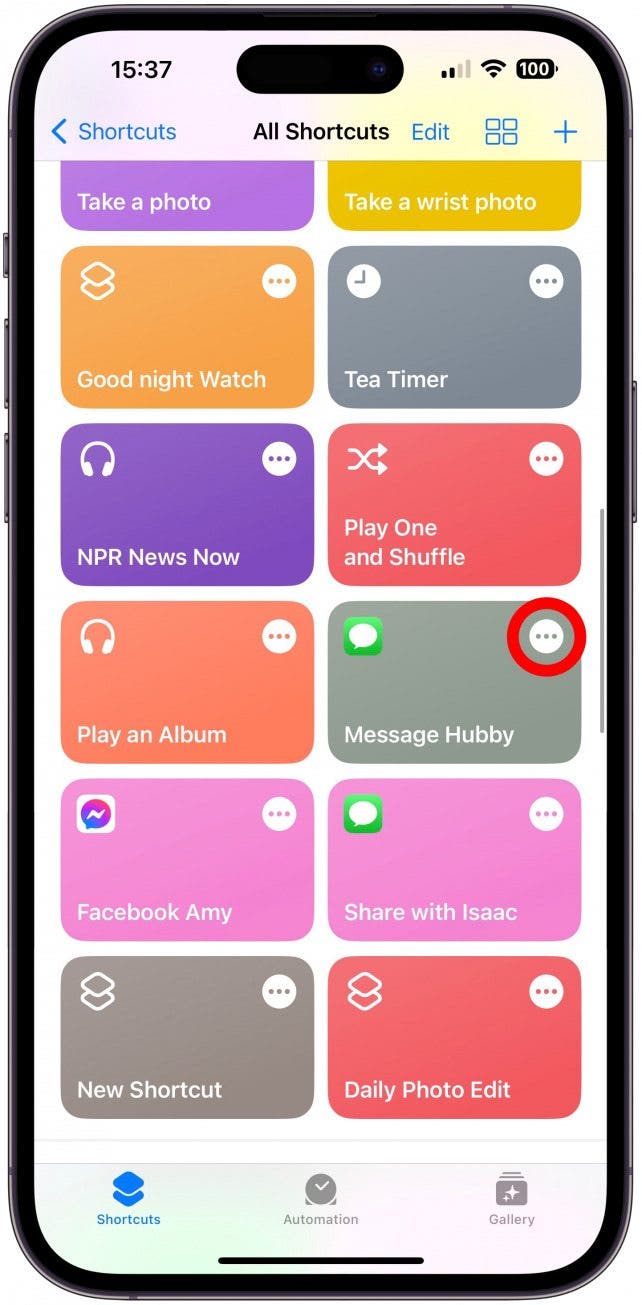 Locate the shortcut you wish to edit and tap the more menu (three dots).