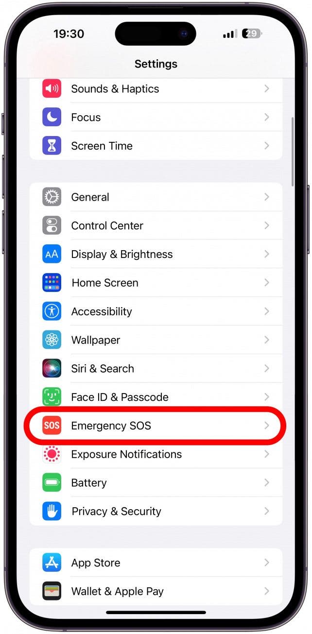 Scroll down and tap Emergency SOS.