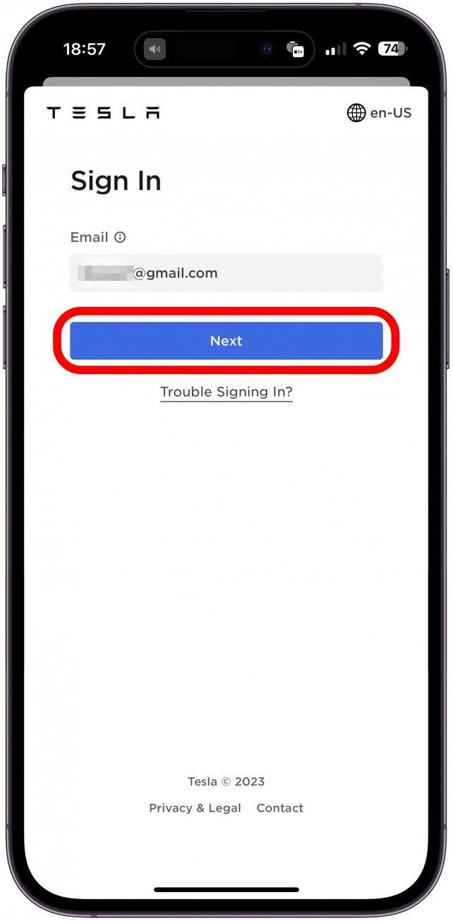 Enter the email to your Tesla account, tap Next.