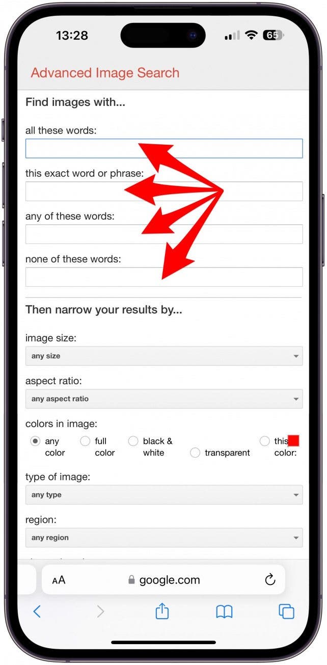 Here you'll be able to type keywords
