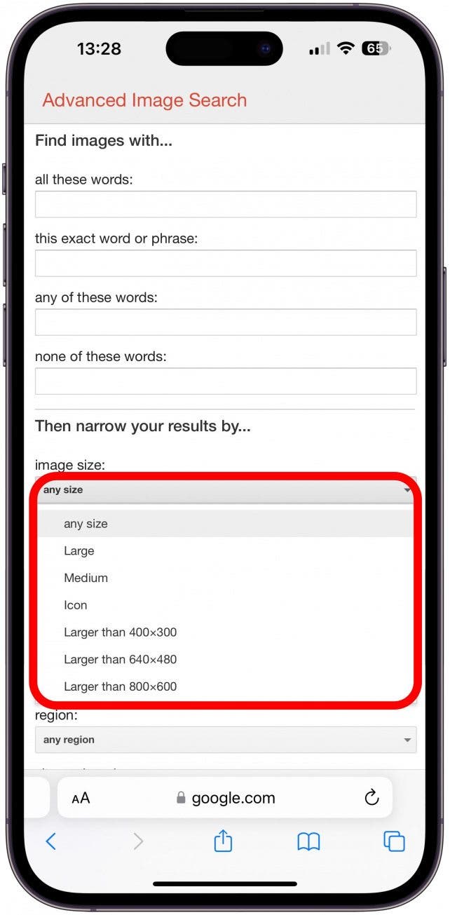 If you tap any size, you can select your preferred size.