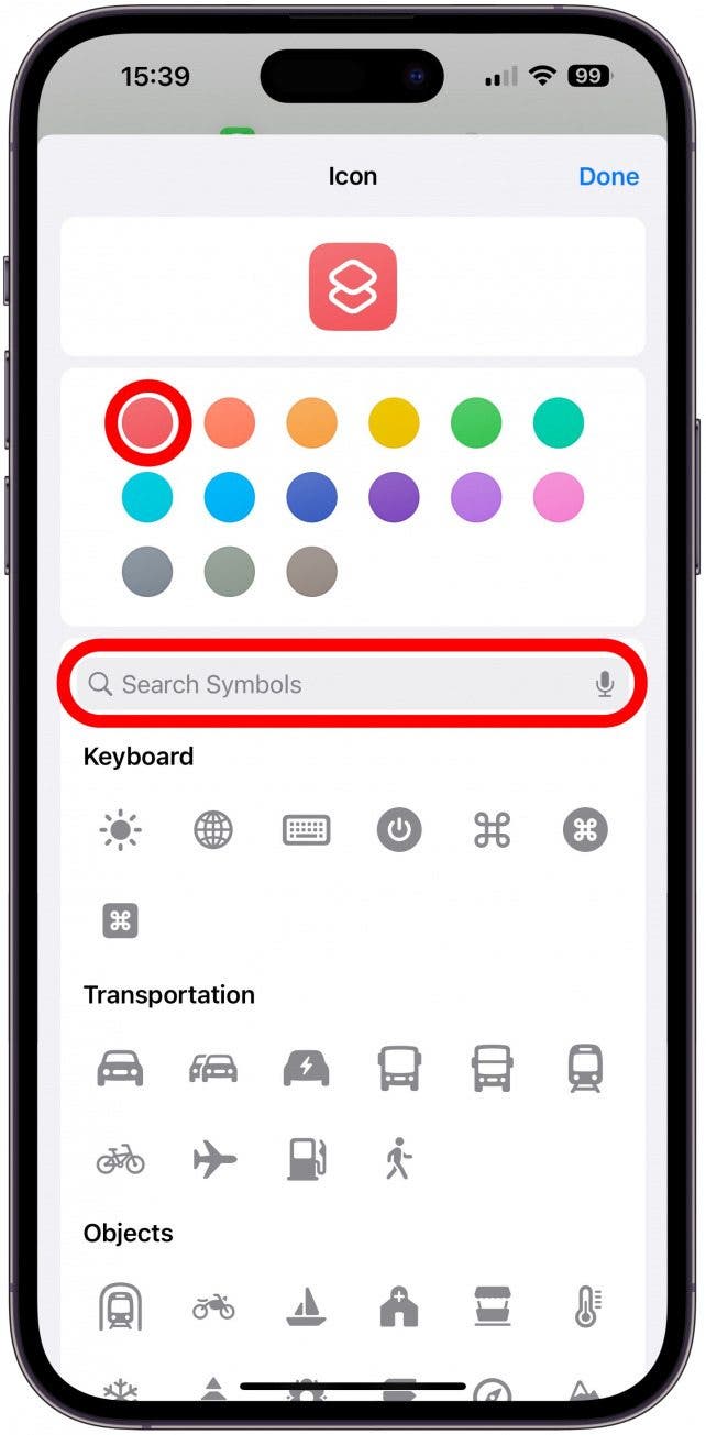 Here you can pick a color and a symbol for the icon.