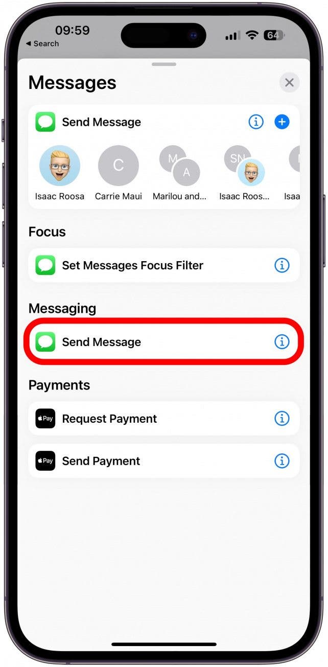 Select an action. For this example, I'll tap Send Message.