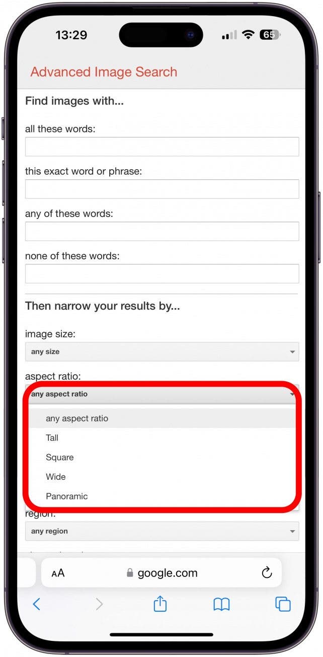 Tap any aspect ratio to select your preference.