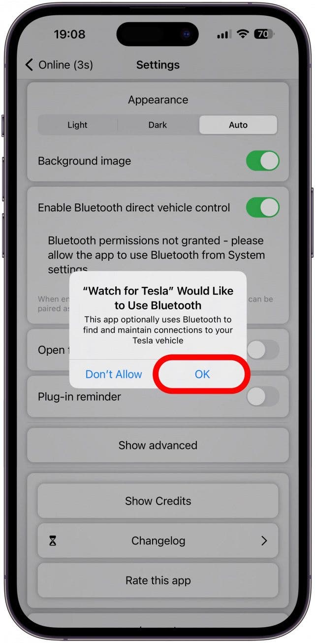 You may need to grant Bluetooth permissions depending on your iPhone settings. Tap OK.