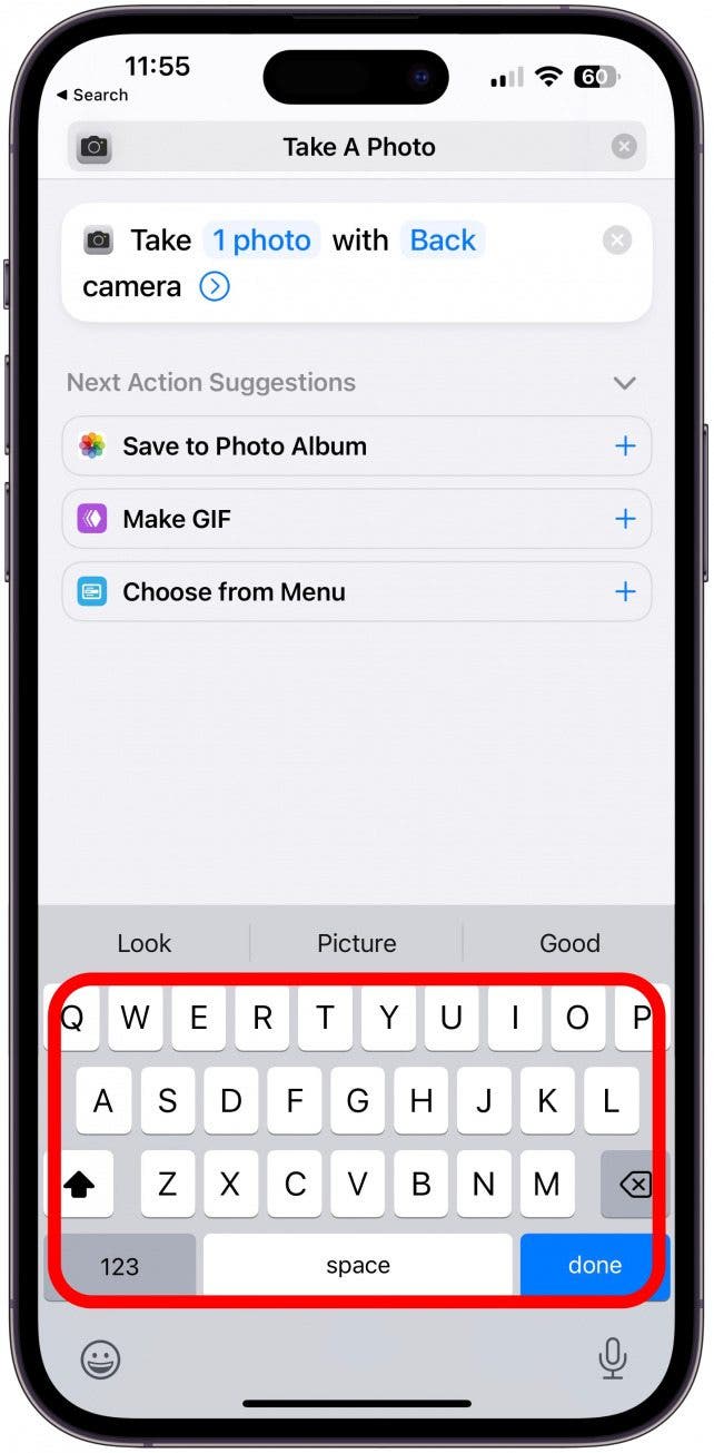 Name the shortcut in a way you will easily remember it, like "Take A Photo."