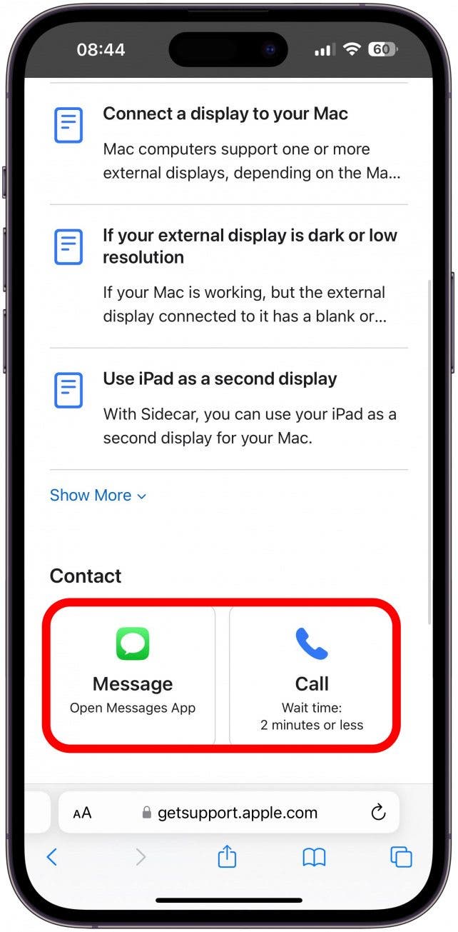 tap Message or Call