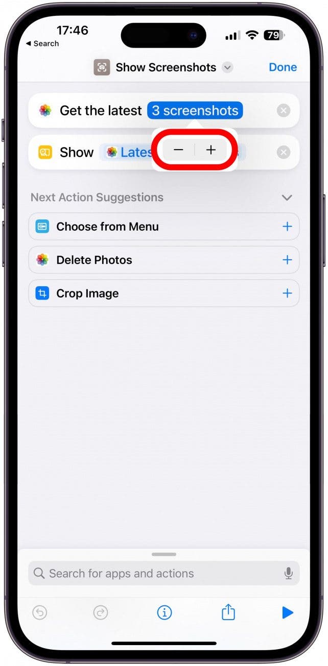 I'll change the number, tap the + or - sign as necessary.