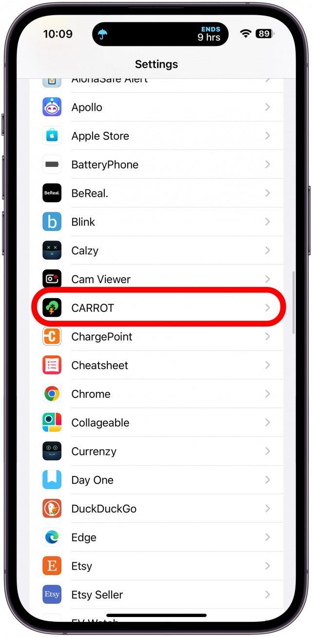 Scroll down to the app and select it.
