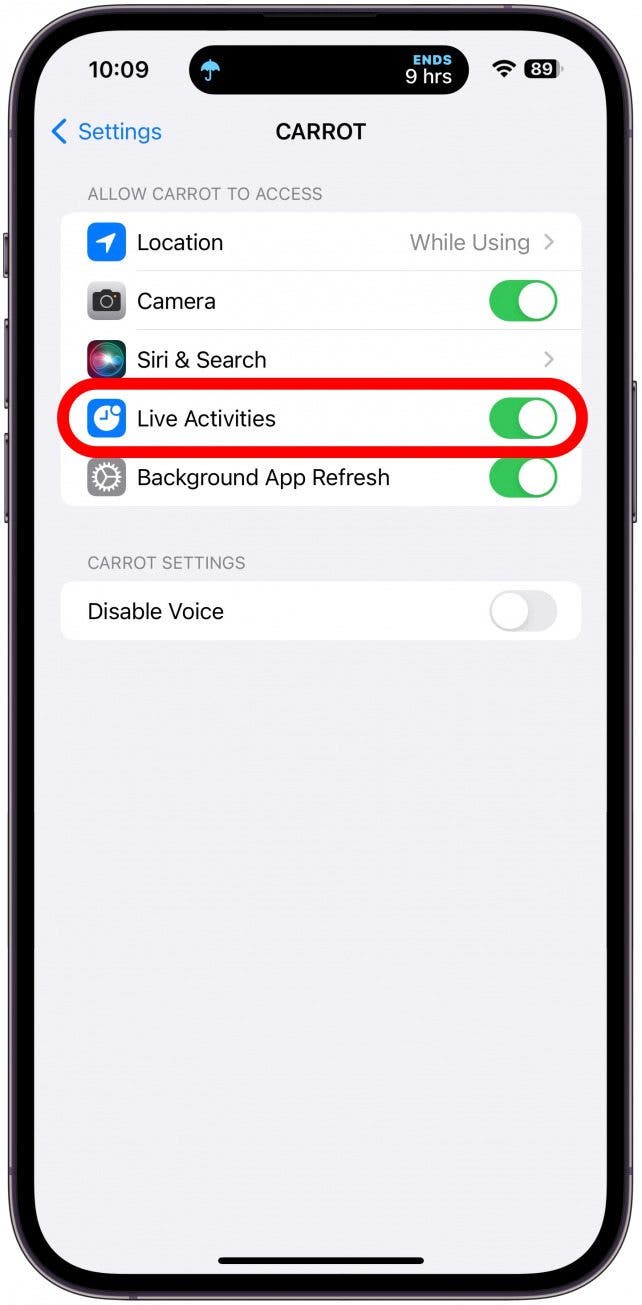 Toggle Live Activities on.
