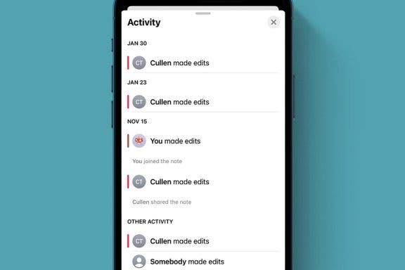 Image for article: View Edit History on Shared Notes