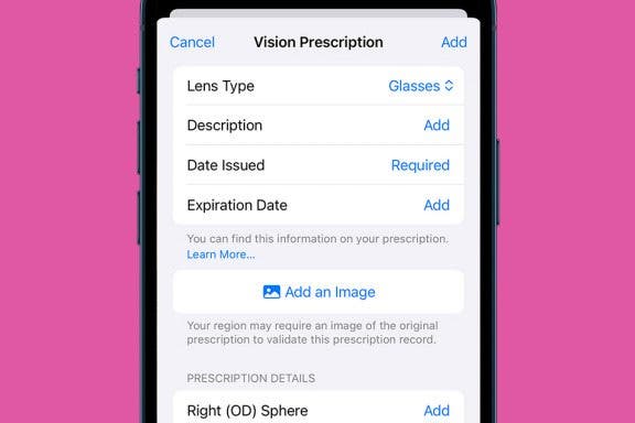 Image for article: Add Your Vision Prescription to the Health App