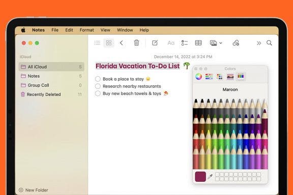 Image for article: Easily Change Text Colors in Your Mac Notes App