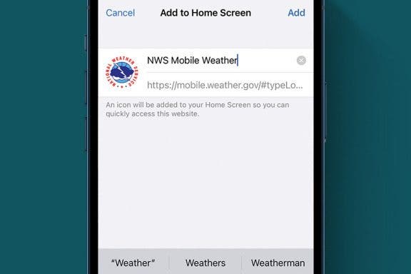 Image for article: Add Weather.Gov as an App on Your Home Screen