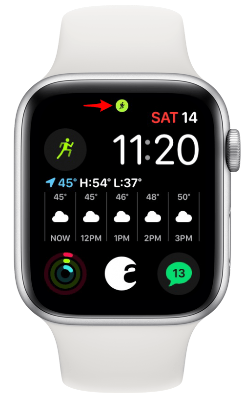 Green running man icon on Apple Watch