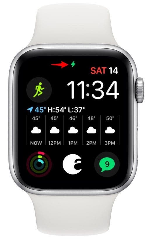 Green Lightning Bolt icon on Apple Watch