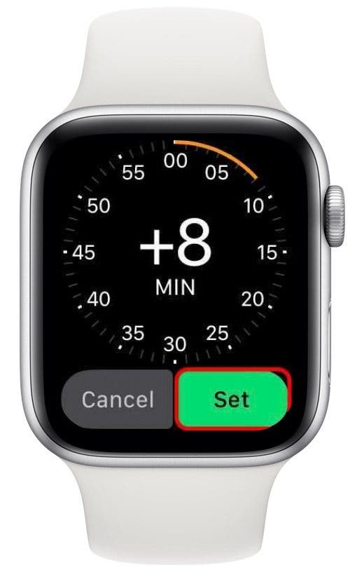 Turn the digital crown to adjust the minutes, then tap Set.