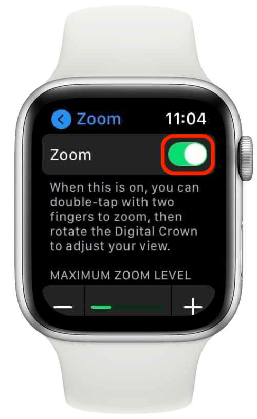 Tap the green toggle next to Zoom to disable the Apple Watch zoom feature