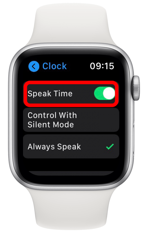 Toggle to turn Speak Time on or off.