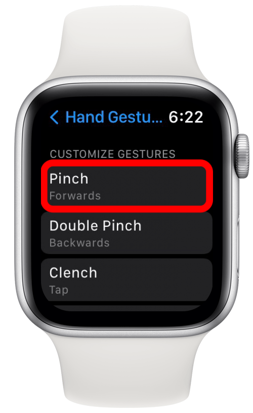 Tap a gesture to change its associated action. For example, tap Pinch.