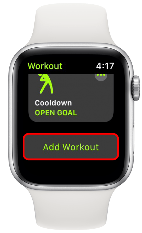 Tap Add Workout to see a list of other available options.