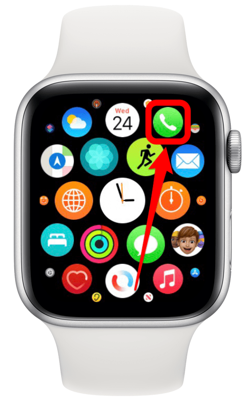 Tap the call app to make a phone call on Apple Watch.