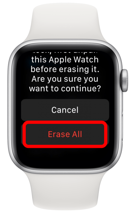Confirm that you want to Erase All on Apple Watch