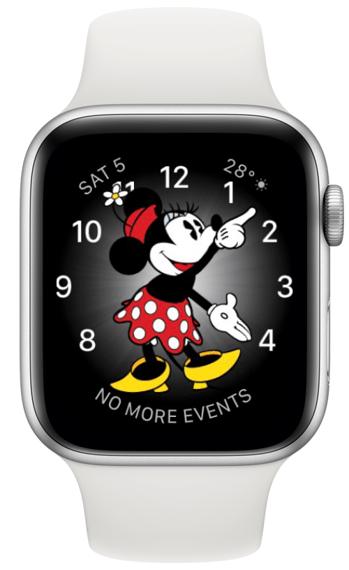 Place two fingers on your lit-up watch face, and Minnie will tell you the time.