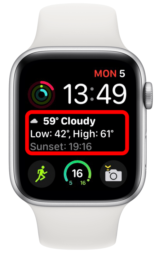 Dark Sky app on an Apple Watch face