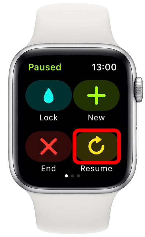 Tap resume to continue tracking your workout on Apple Watch
