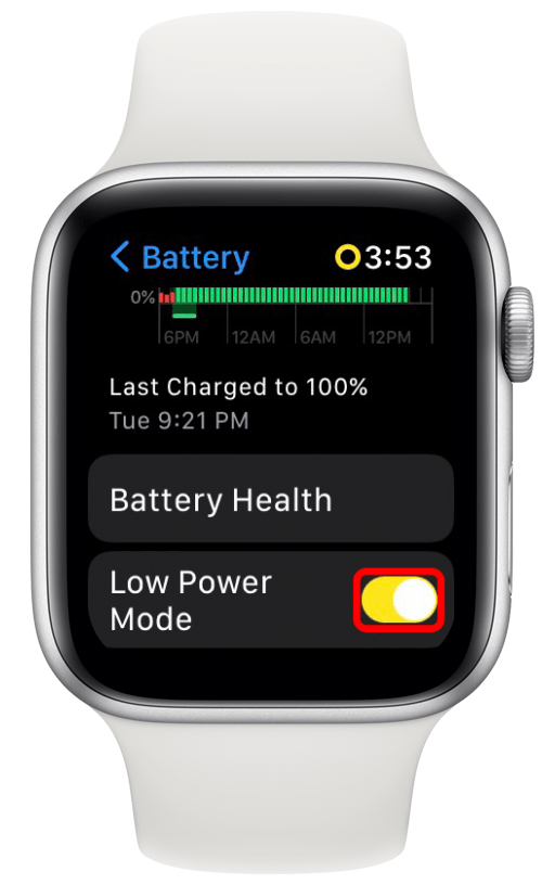 Low Power Mode will be yellow when enabled. To turn it off, simply tap it again. It will appear gray when disabled.
