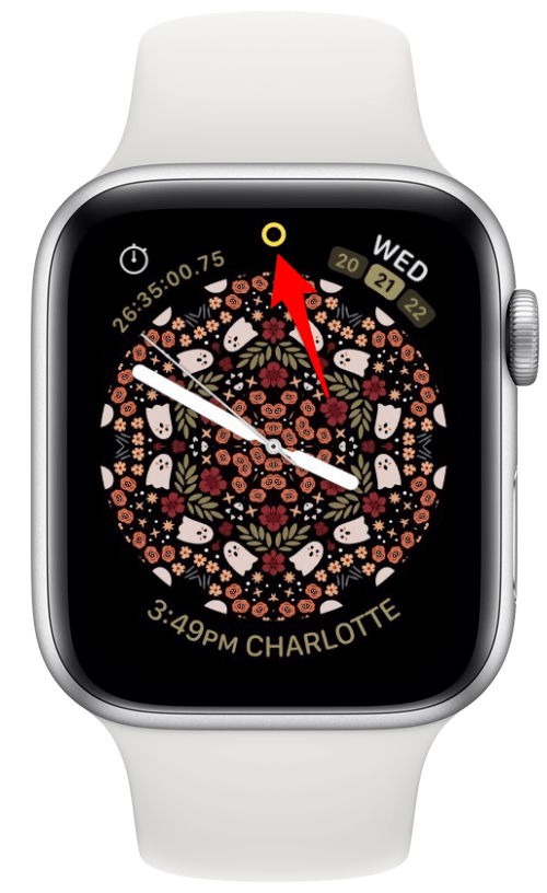 Low Power Mode will automatically enable and you will see a yellow circle icon at the top of your watch's screen.