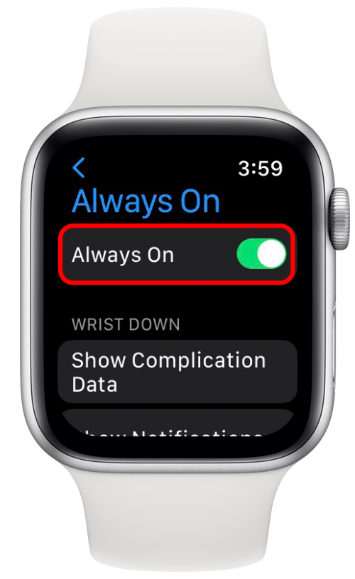 toggle on always on how to keep apple watch screen on