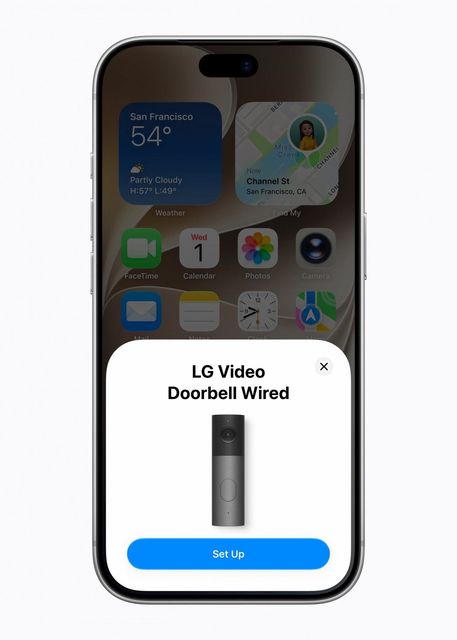 a screenshot of an iPhone displaying the set up screen for an LG video doorbell