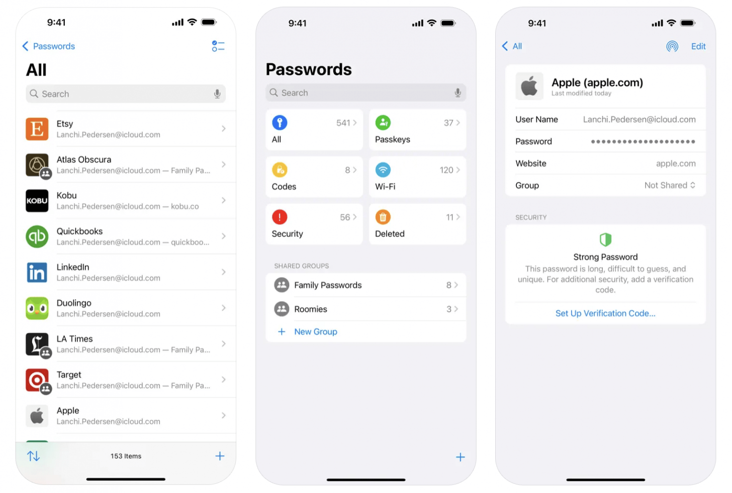screenshots of the iPhone Passwords app in iOS 18