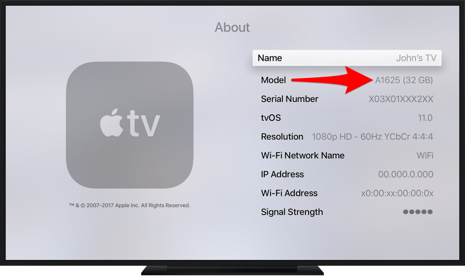 Настройки Apple TV покажут вам номер модели