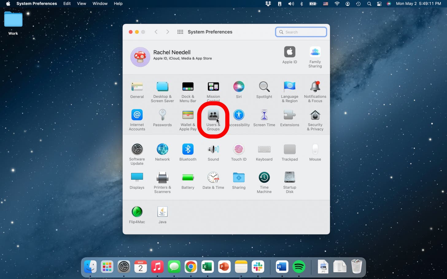 go to users and groups to change admin name