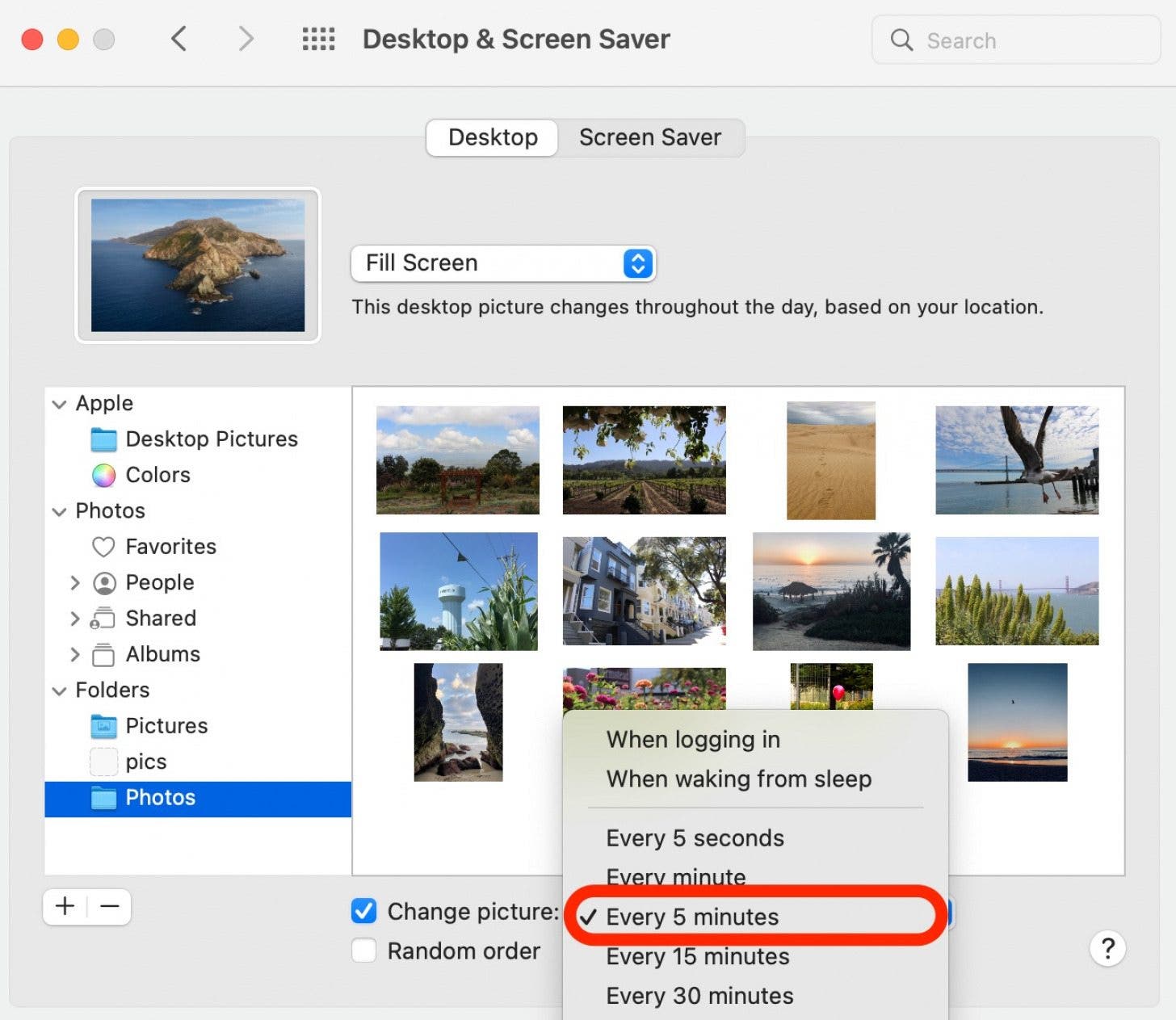 Change Desktop background step 13-Choose Rotation frequency