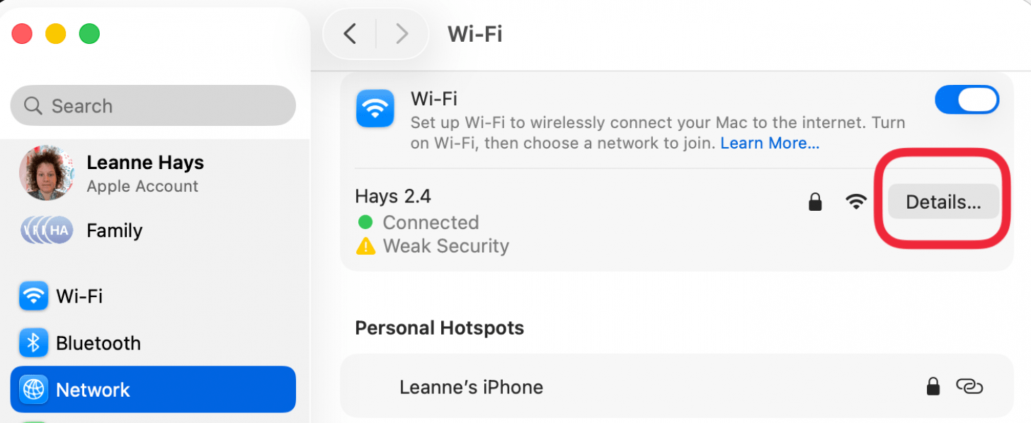 click details next to wifi connection click details next to wifi connection