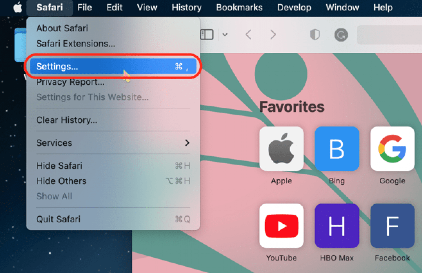 open the safari menu on mac and click settings