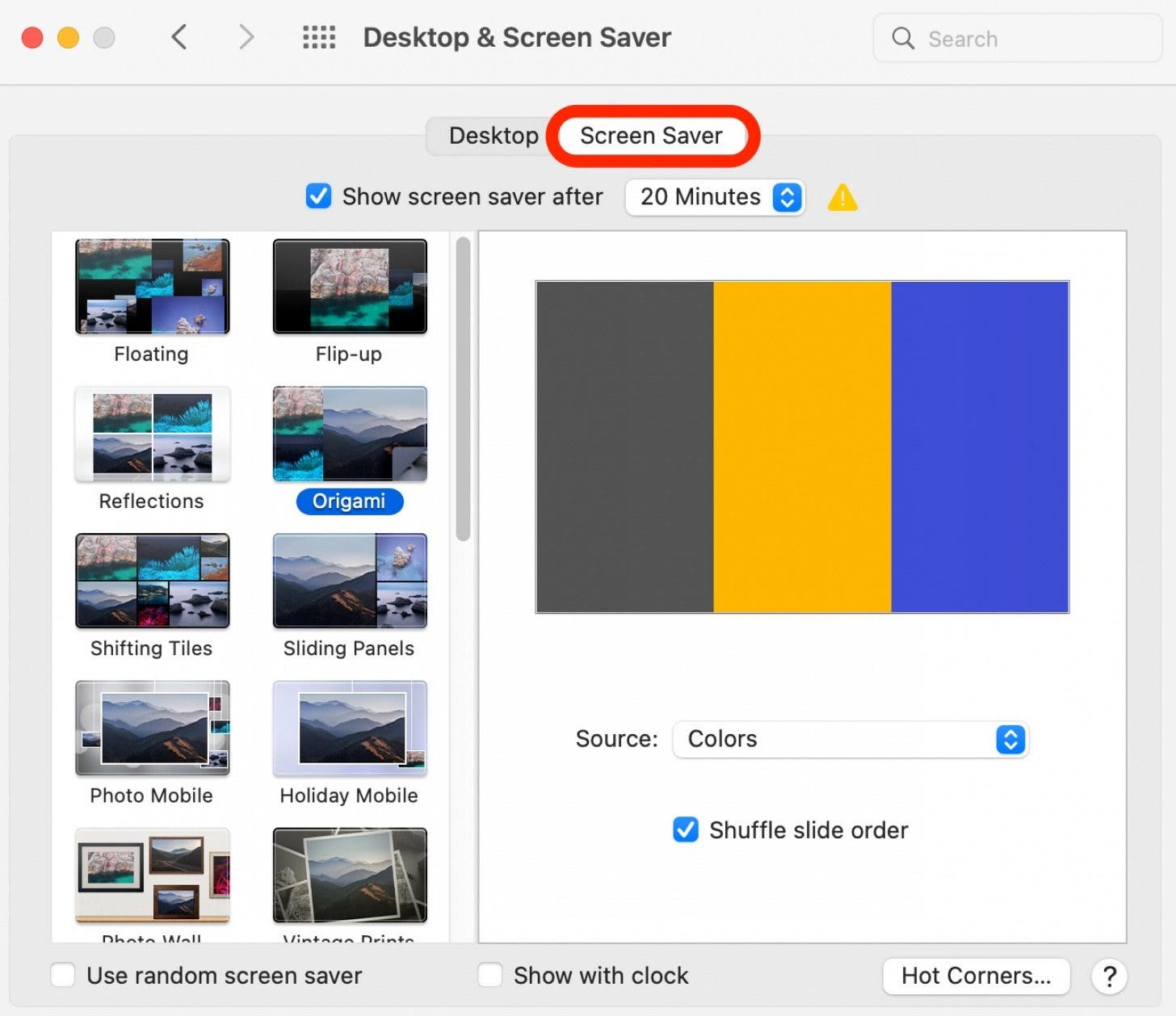 How to Use Mac Hot Corners Step  4- Select screen Saver