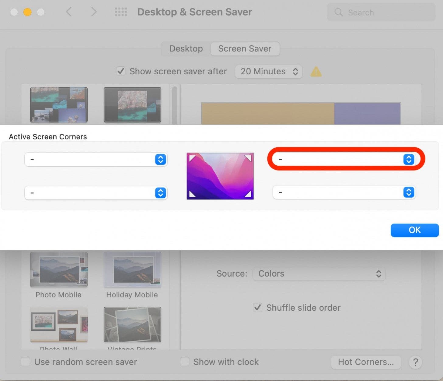 How to Use Mac Hot Corners Step 5- Select a Corner