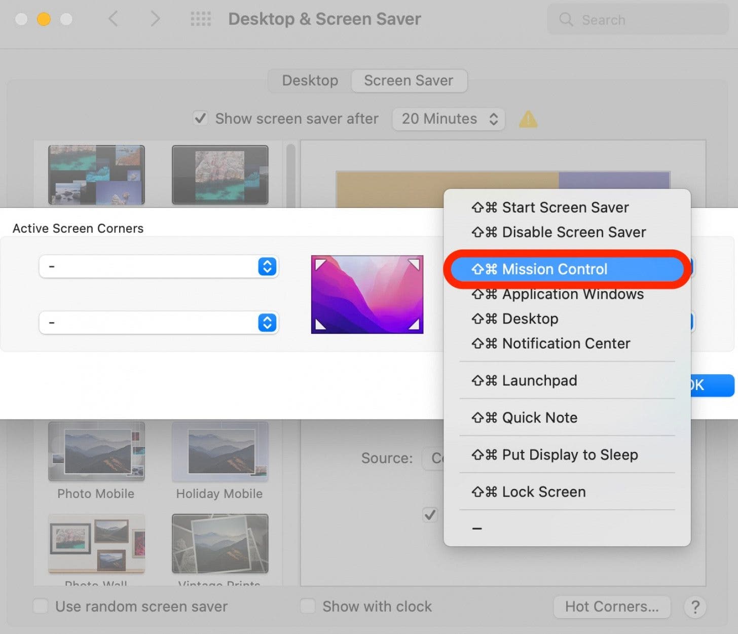 How to Use Mac Hot Corners Step 6- Select Mission Control