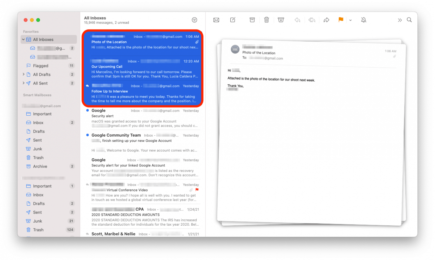 Select emails to delete
