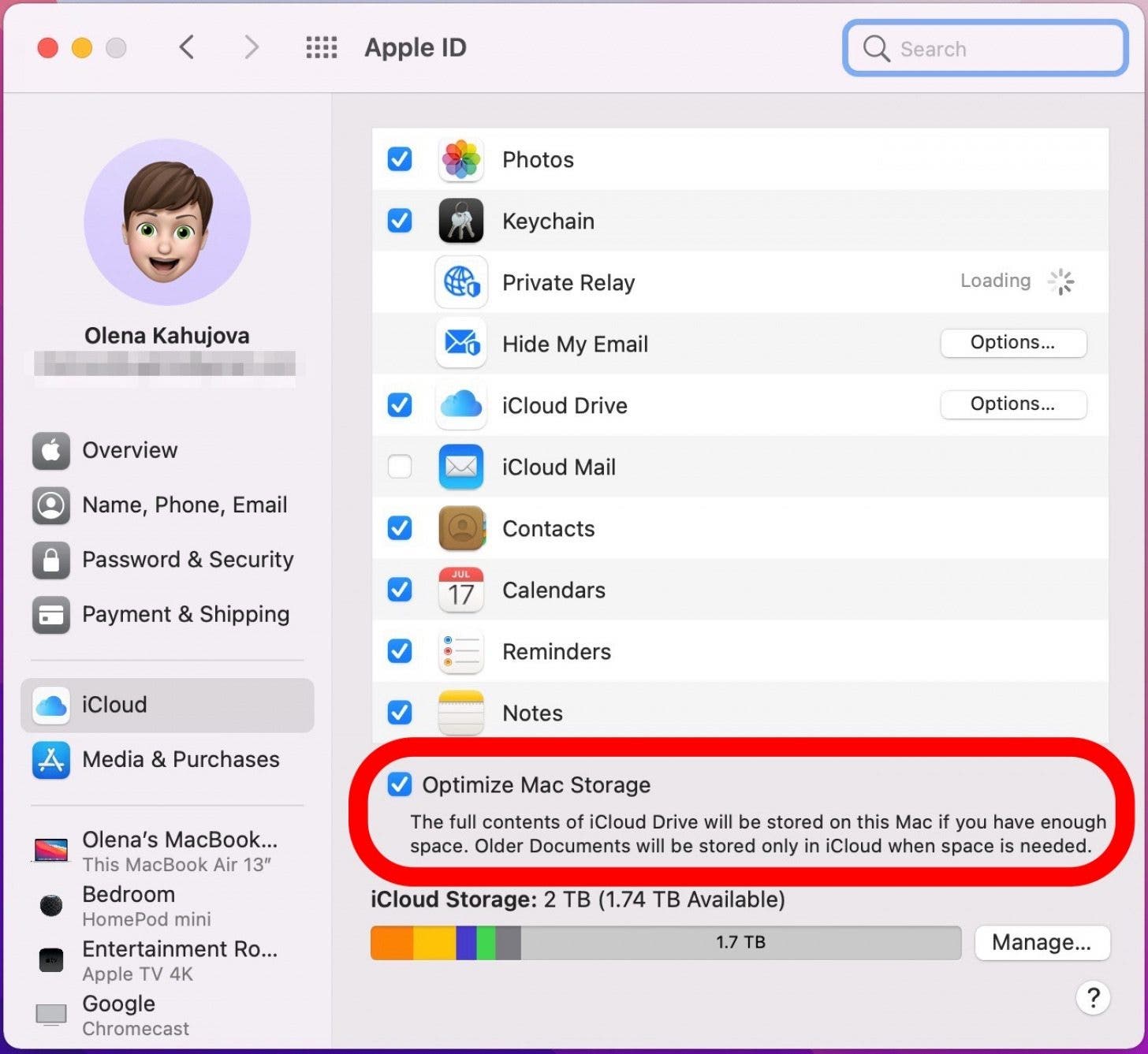 Select Optimize Mac Storage - how backup on icloud