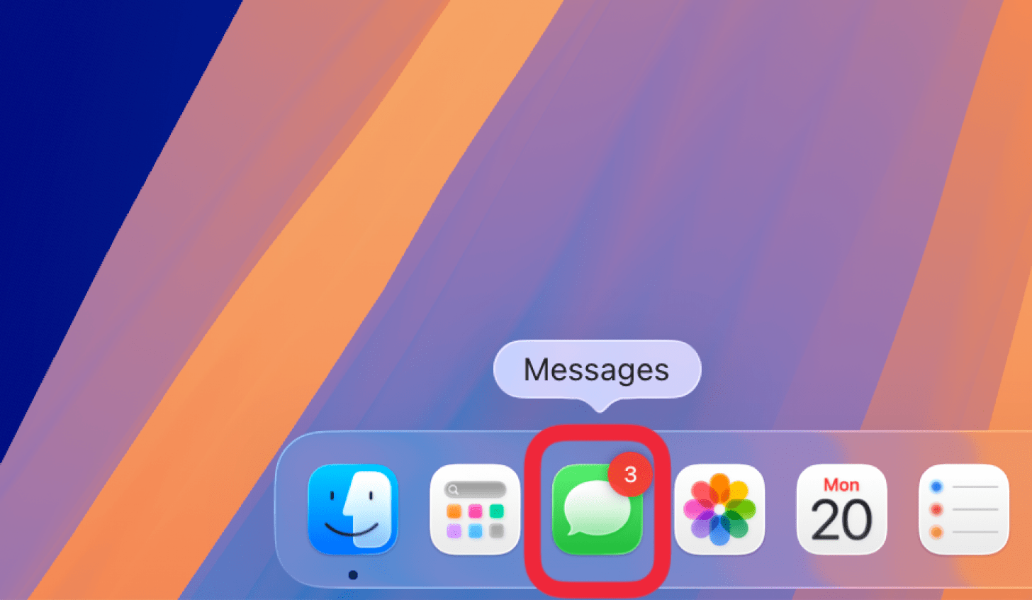 a screenshot of the mac dock with a red box around messages app